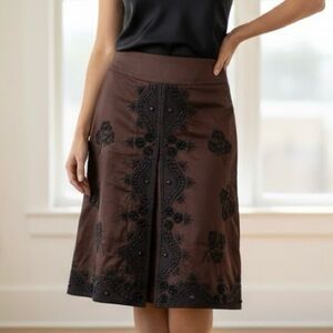 Le Chateau Chocolate Brown Embroidered Beaded Skirt Whimsigoth Dark Academia